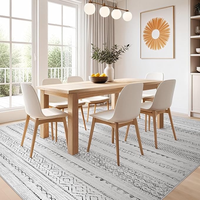 Nakagishi 10x14 Area Rugs Living Room: Washable Boho Large Neutral Modern Soft Stain Resistant Farmhouse Indoor Floor Rug Non-Slip Carpet for Bedroom Nursery Kids Playroom Office Dining Room- Gray