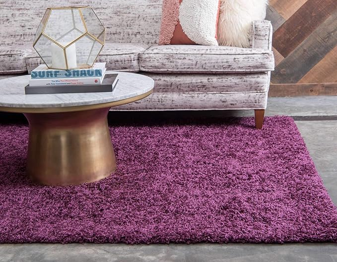 Unique Loom Solid Shag Collection Area Rug (10' x 13' Rectangle, Eggplant Purple)