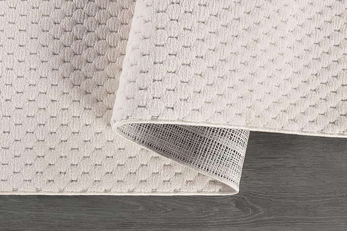 CAMILSON Modern Rug 8x10 Luxury Pebble Pattern Micro Loop Area Rugs Soft High-Low Pile Stain Resistant Easy to Clean Non-Shedding Durable Living Room OfficeIndoor Carpet (White)