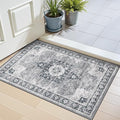 LUMI Indoor Thin Door Mat, 24x36 Washable Small Inside Doormat, Non Slip Low Pile Oriental Floor Carpet, Vintage Distressed Area Rug for Front Door,Entrance,Bedroom, Blue