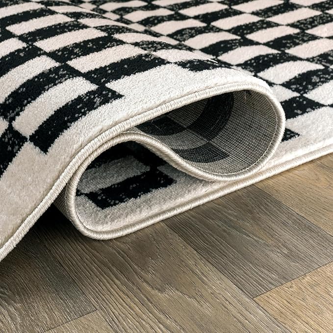 Rugshop Black and White Checkered Area Rug – High-Contrast Grid Pattern Carpet for Living Room, Bedroom, or Dorm – Trendy Contemporary Soft Floor Décor 2' x 3' Black