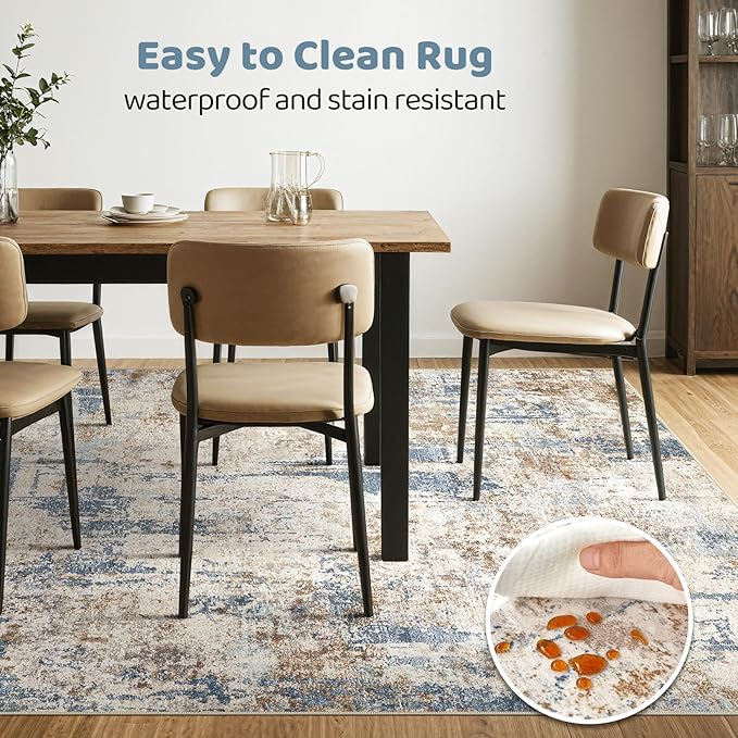 5x8 Area Rug Washable Rugs: Living Room Large Abstract Modern Soft Stain Resistant Indoor Floor Non-Slip Accent Carpet for Bedroom Nursery Playroom Office Dining Room Dorm Home House- Tan