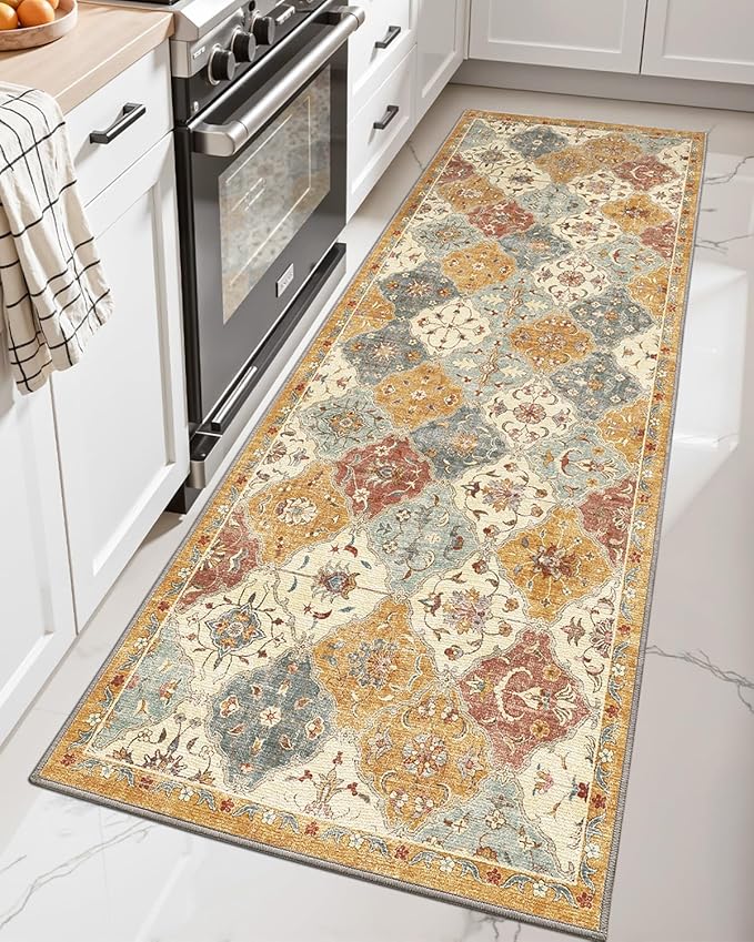 LUMI Washable Kitchen Rug 2x6 for Floor, Non Slip Runner Rugs with Rubber Backing, Low Pile Comfort Area Carpet for Standing, Living Room, Entryway, Laundry, Hallways