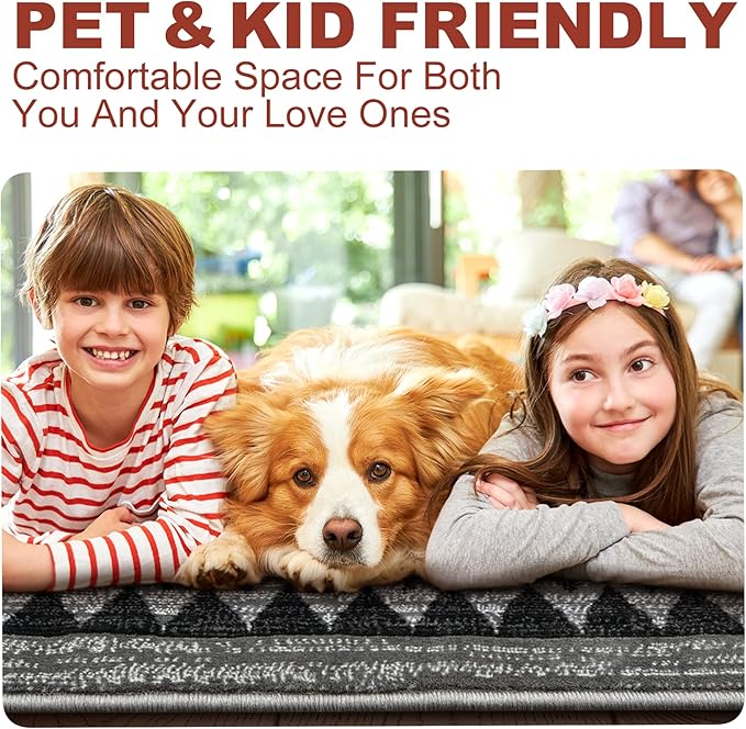 YHSF South West Native American Rug Ritz – Native Tribal American Indian Inspired Rug - Living Room, Bedroom, Hallway, Entryway & High-Traffic Area Rugs - Washable - Soft - Light Grey, 2 Feet x 3 Feet