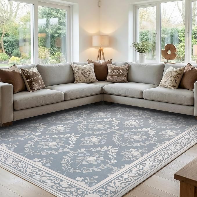 SOULFUL Medium Pile 2x3 Entryway Rug - Soft Underfoot Small Area Rug - Greige Boho Floral - Washable Non-Slip - Perfect for Hallway Kitchen Bedroom Bathroom Indoor Entrance
