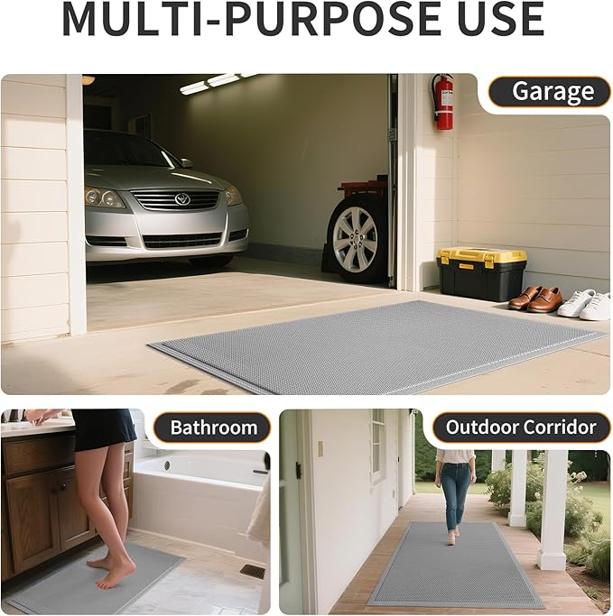 Front Door Mat 20''x31'', Drainage Heavy Duty Dirt Trapping Non-Slip Doormats, Outdoor Rubber Floor Mats, Restaurant Commercial Kitchen Industral Pool Entrance Bar Wet Area, Grey