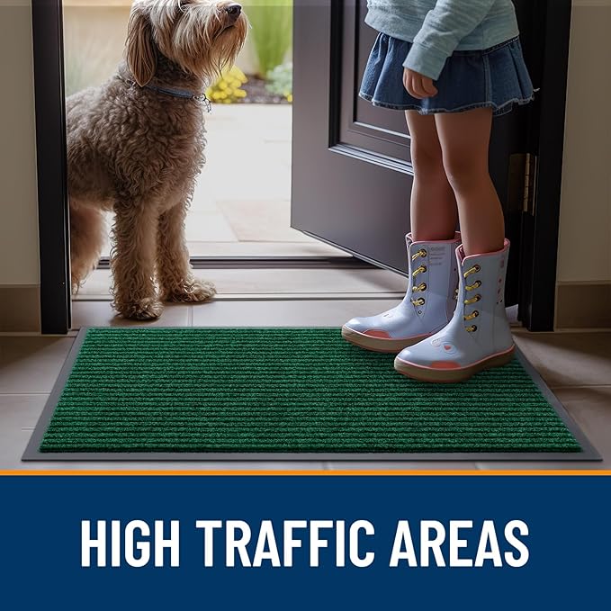 OLANLY Front Door Mat Indoor Outdoor Entrance, Waterproof Heavy Duty Doormat, Fade Resistant, Low Profile, Easy Clean Patio Porch Welcome Floor Mats for Entry, 71x34, Green