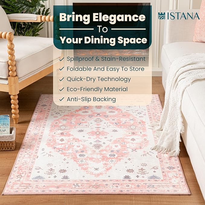 Istana 3x5 Area Rug - Pink Modern Rugs for Living Room 3x5 - Foldable Rugs for Bedroom/Living Room Rug - Stain Resistant Washable Rug - Eco-Friendly Small Area Rugs