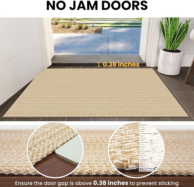 IOHOUZE Washable Area Rug 5x7 Non Slip Rubber Backed Rugs for Living Room, Dining Room Rugs Bedroom Rug, Woven Indoor Floor Carpet for Living Room Nursery, Warm Beige/Orange/Apricot
