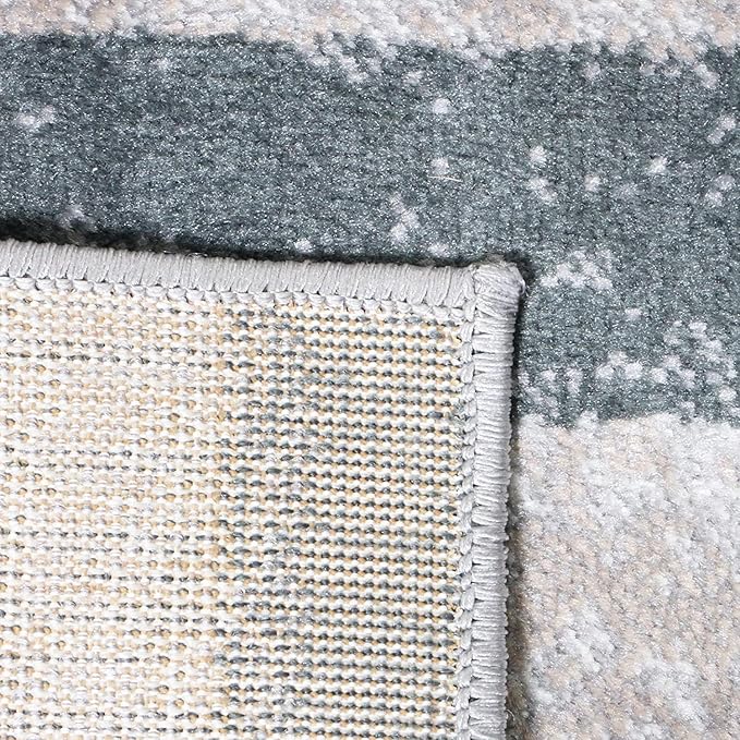Superior Indoor Area Rug, Jute Backed, Modern Geometric Patchwork Floor Decor for Bedroom, Office, Living Room, Entryway, Hardwood Floors, Rockwood Collection, 2' x 3', Blue-Taupe