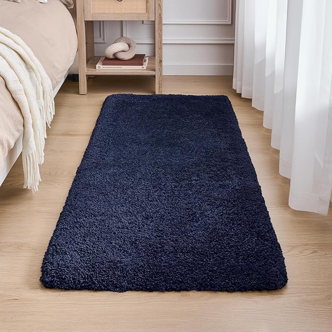 Bathroom Rugs 24x48 Non Slip Navy Fluffy Bath Mat for Bathroom Floor Washable Plush Luxury Bath Rug for Tub Soft Shaggy Absorbent Shower Sink Mat