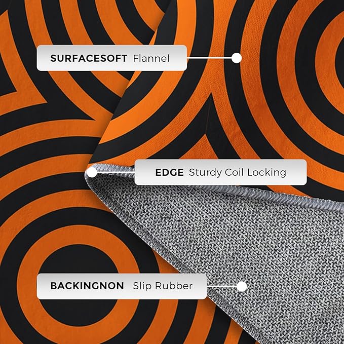 4x5 Geometric Circle Rugs for Bedroom Decor, Washable Retro 60s 70s Geometry Pattern Area Rug, Living Room Home Decoration, Non Slip Soft Thin, Black Orange Decor Carpet PF-P 49