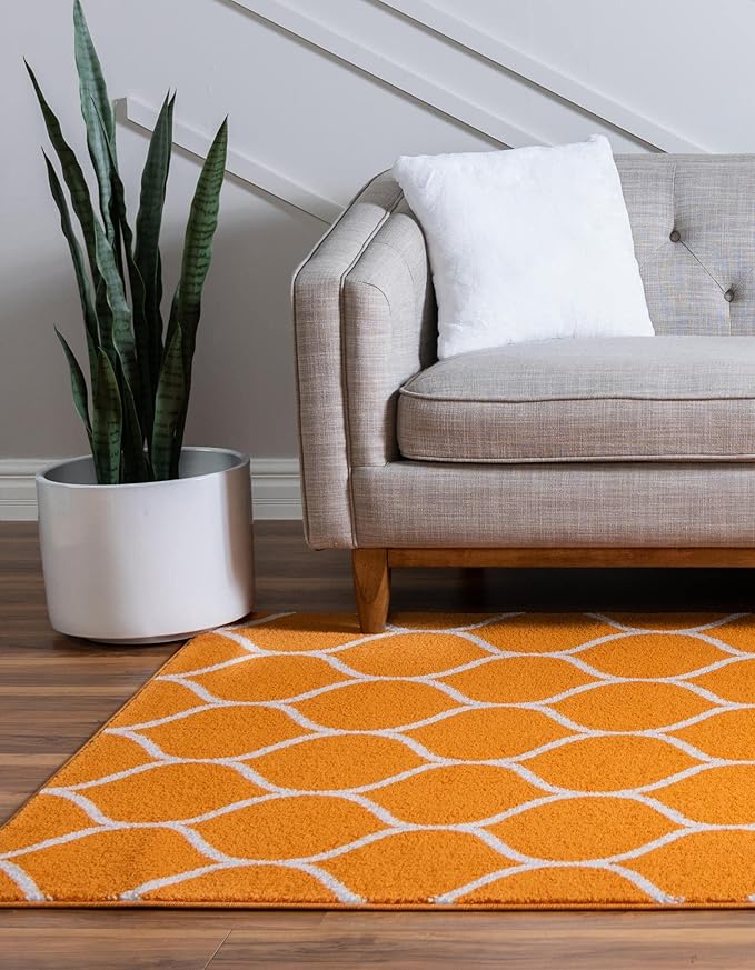 Rugs.com Lattice Frieze Collection Rug – 8' x 11' Orange Medium Rug Perfect for Living Rooms, Large Dining Rooms, Open Floorplans