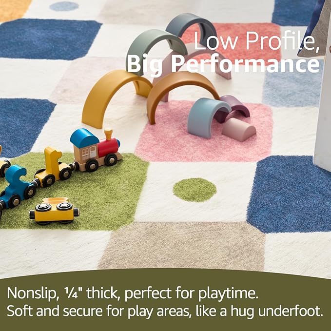 jinchan Macy Area Rug 6x9 Kids Washable Rug Indoor Floor Cover Non-Slip Modern Soft Rug Elementary School Classroom Colorful Diamond Carpet for Nursery Playroom Daycare Living Room Circus on Cream