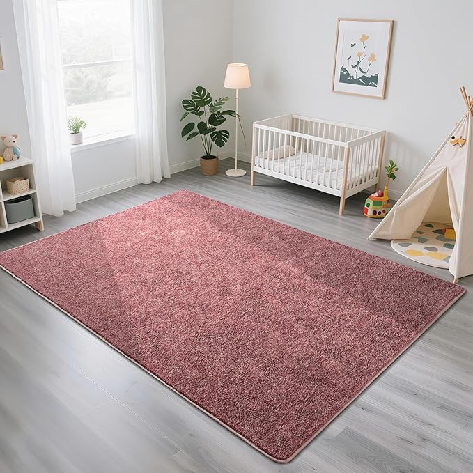 HQAYW 7x10 Large Area Rugs for Living Room Bedroom, Modern Thickened Memory Foam Soft Rug, Low Pile Minimalist Washable Non Slip Carpets for Kids Girls Boys Nursery Dorm Home Decor, Dark Red