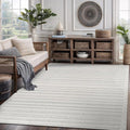 CAMILSON Modern Rug 6x9 Luxury Striped Line Micro Loop Area Rugs Soft High-Low Pile Stain Resistant Easy to Clean Non-Shedding Durable Living Room Bedroom Indoor Carpet (White)