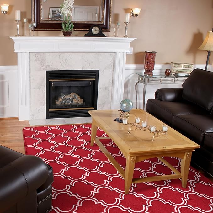 Amearea Fluffy Indoor Trellis Rug, Soft Moroccan Home Rugs for Bedroom, Shag Modern Area Rug for Living Room Kids Room Nursery, Easy Clean, Home Decor Low Pile Carpet, Wine Red 4x6 Feet