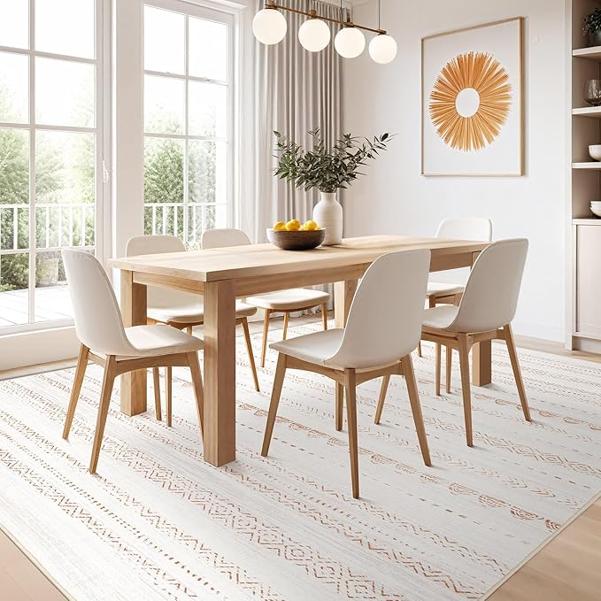 Nakagishi 7x9 Area Rug Living Room: Washable Boho Large Neutral Soft Farmhouse Modern Rugs Stain Resistant Moroccan Non-Slip Indoor Carpet for Bedroom Nursery Kids Playroom Office Dining Room- Brown