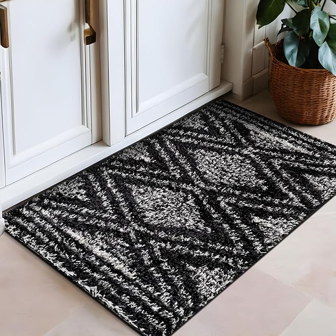 Rugshop Geometric Shag Area Rug Anthracite Dark Gray and White 2' x 3' Ideal for Entryways, Kitchens, or Small Spaces