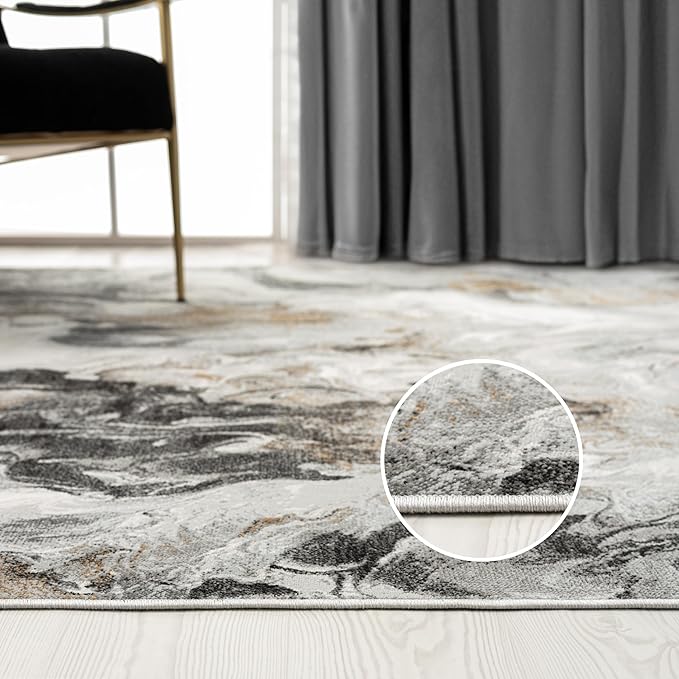 Abani Regal Collection Area Rug - Abstract Grey Black Marble Swirl Design - for Living Room, Bedroom & Office (6' x 9') Washable