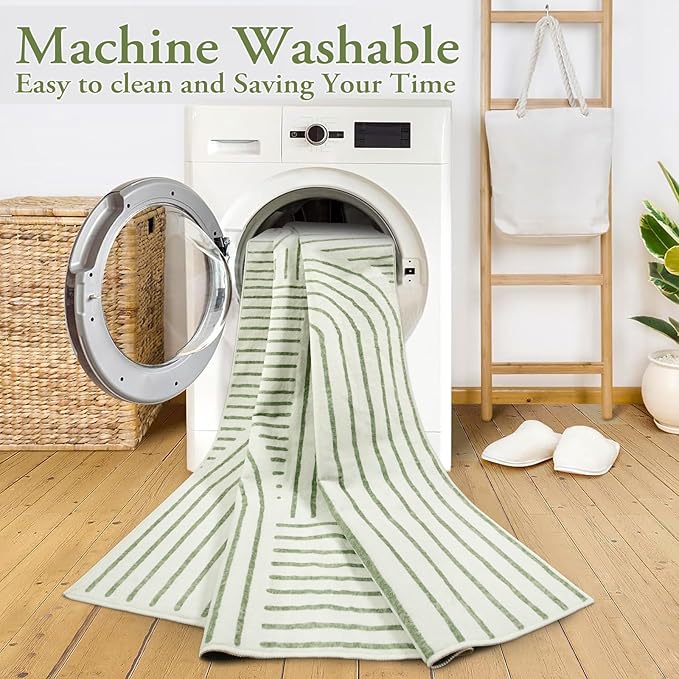 Lahome Abstract 10x14 Area Rugs for Living Room Bedroom, Soft Large Washable Rugs, Ultra-Thin Non-Slip Modern Dining Room Rug Non-Shedding Accent Carpet for Office, Green
