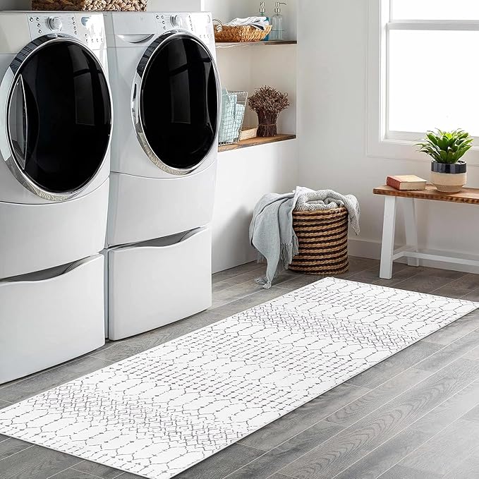 Lahome Moroccan Washable Runner Rug 2x6, Stain Resistant Non-Slip Kitchen Rug Runner, Ultra-Thin Geometric Print Distressed Floor Carpet for Hallways Entryway Laundry Bedroom