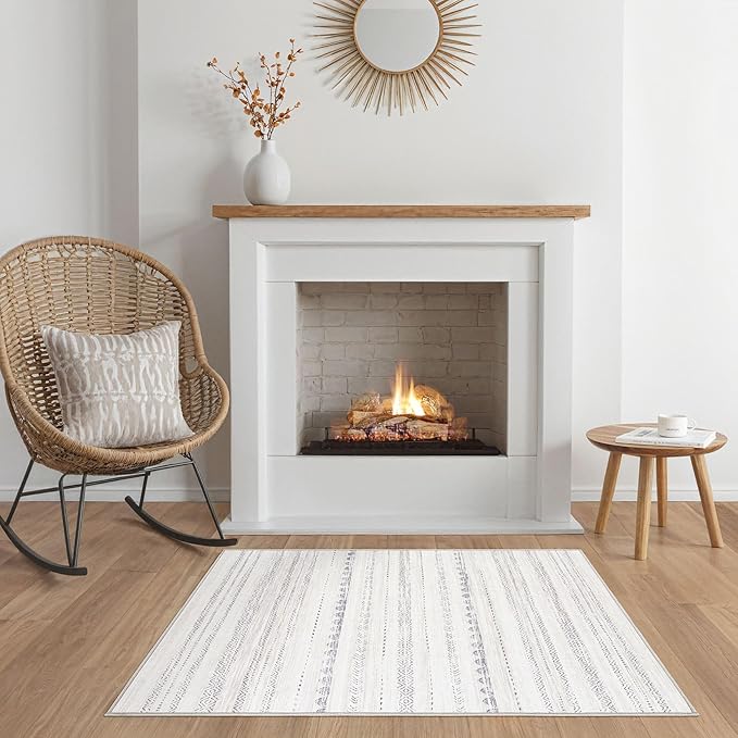 Nakagishi 2X4 Rug Washable Area Rug: Small Soft Boho Farmhouse Neutral Moroccan Non Slip Indoor Low Pile Accent Floor Throw Carpet for Bedroom Bathroom Entryway Kitchen Hallway Closet Home Door - Grey