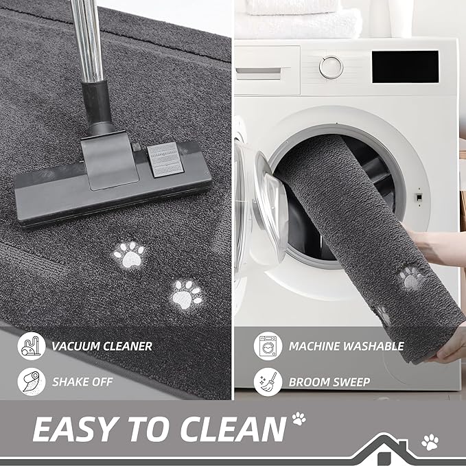 BEQHAUSE Dog Door Mat for Muddy Paws 32"x70" Dirt Trapper Absorbent Doormat Non Slip Entryway Rugs Washable Stain Resistant Welcome Floor Mat Soft Low-Profile for Front Back Door, Dark Grey