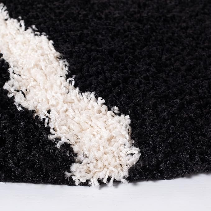 SAFAVIEH Dallas Shag Collection Area Rug - 6' Round, Black & Ivory, Trellis Design, Non-Shedding & Easy Care, 1.5-inch Thick Ideal for High Traffic Areas in Living Room, Bedroom (SGD257Z)