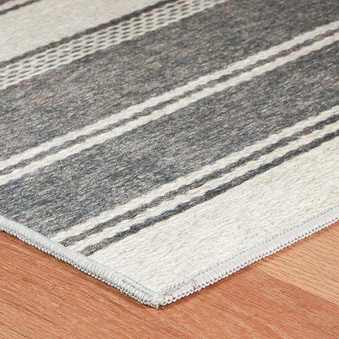 Dash & Albert Bowman Stripe Grey Machine Washable Rug, 2 X 3 Feet, Grey Stripe Pattern