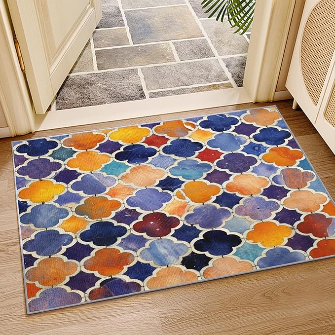 Moroccan Rugs for Living Room -Moroccan Trellis Rug, 5x6 ft, Colorful Geometric Area Rug, Oriental Tile Washable Non-Slip Stain Resistant Carpet, Traditional Patchwork Home Decor & Gifts