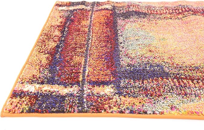 Unique Loom Estrella Collection Rustic, Distressed, Modern, Abstract Area Rug (2' 7 x 10' 0 Runner, Orange/Black)