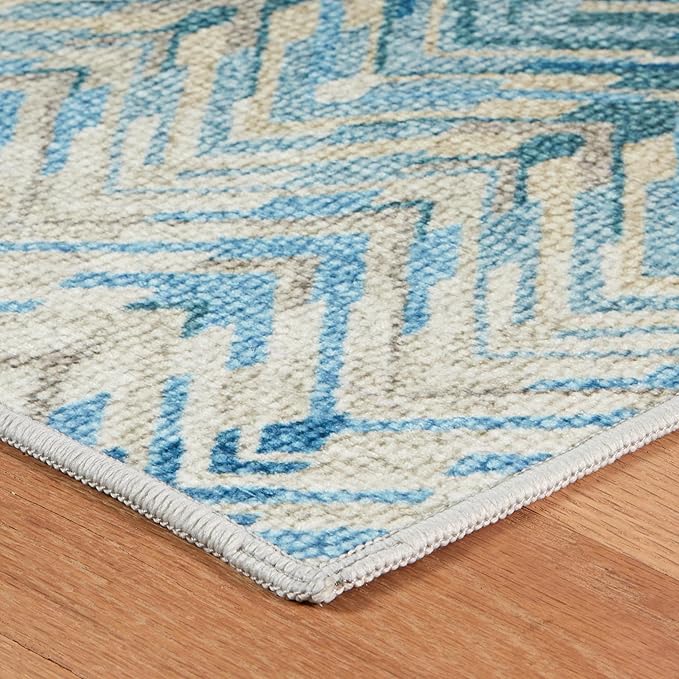 Dash & Albert Seneca Blue Machine Washable Rug, Runner-2.5 X 8 Feet, Blue Graphic Pattern