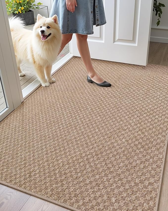 Color&Geometry Oversized Door Mat Non Slip Rubber Backed, 48"x72" Front Door Mat Indoor Outdoor Rug, Dirt Trapper Doormat, Heavy Duty Front Door Rugs, Khaki (Rolled-up NO Creases)