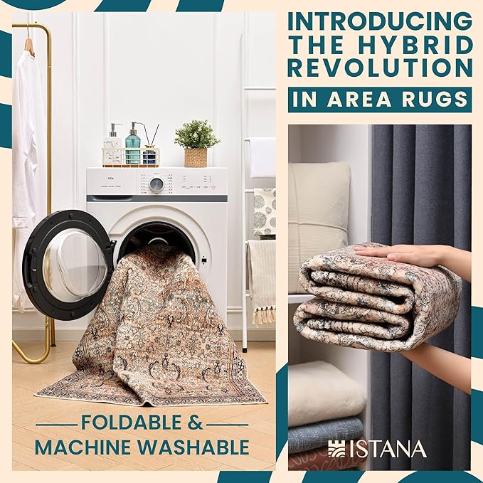 Istana Hallway Runner Rug 2.5x8 – Olive/Charcoal Entryway Rug -Silk's Soft Touch Runners for Hallways - Stylish Kitchen Runner Rug Non Slip