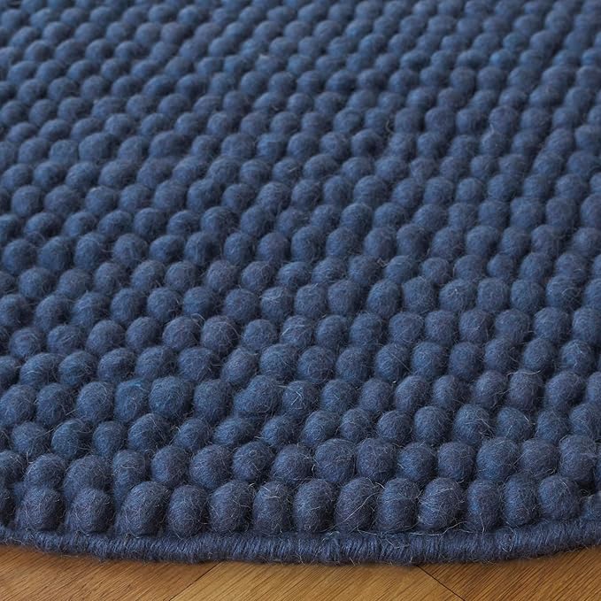 SAFAVIEH Natura Collection Area Rug - 4' Round, Navy & Blue, Handmade Wool Blend, Textured Design, Ideal for Living Room, Bedroom, Dining Space (NAT620M)