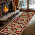 Brown Base Red Black Diamond Runner Rug, 2.6x7ft Zigzag Pattern Hallway Runner Rug, Corridor & Foyer High-Traffic Area Rugs, Durable Flannel Carpet Non-Slip Mat, Southwestern Home Decor