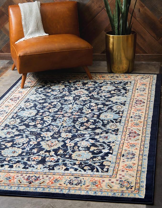 Unique Loom Sialk Hill Collection Area Rug - Washington (2' 2" x 3' 1" Rectangle Navy Blue/Cream)