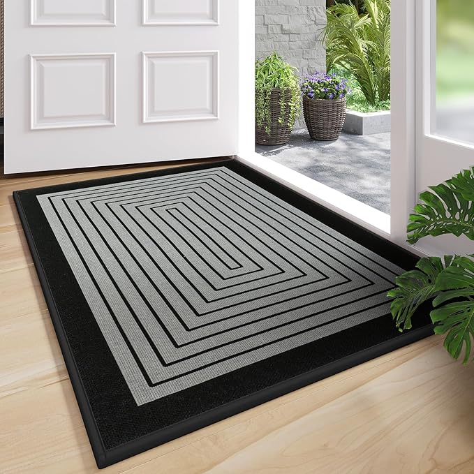Front Door Mat 24''x35'', Absorbent Muddy Dirt Resist Washable Non Slip Low-Profile Indoor Doormat, Easy Clean Welcome Entryway Door Mats, Grey