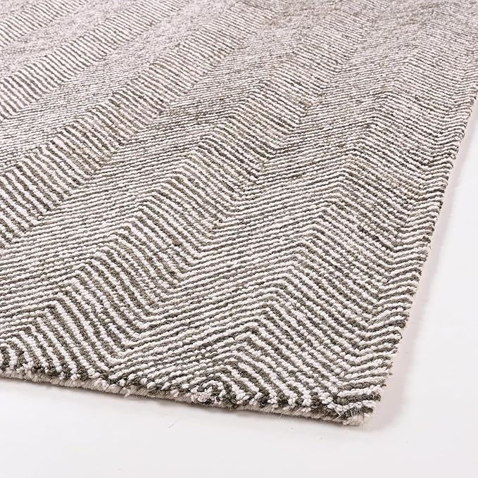 Modern Herringbone Chevron Collection Handcrafted Wool Area Rug - Durable, Zigzag Pattern, for High Traffic, Contemporary Design for Living Room, Bedroom, Dining Room Decor (Dark Olive, 8' x 11')