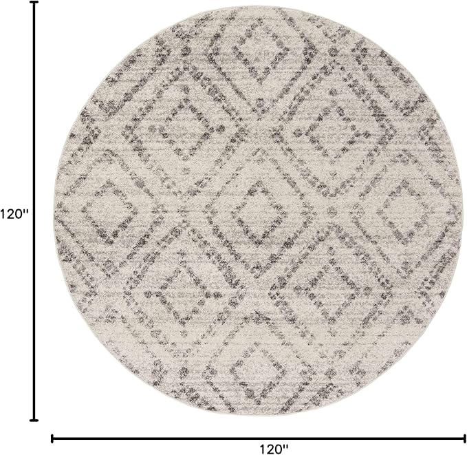 SAFAVIEH Adirondack Collection Area Rug - 10' Round, Light Grey & Grey, Modern Diamond Distressed Design, Non-Shedding & Easy Care, Ideal for High Traffic Areas in Living Room, Bedroom (ADR131C)