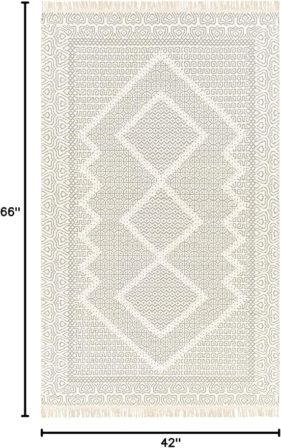 Mark&Day Wool Rugs, 4x6 Nishnabotny Cottage Light Gray Area Rug, Grey Beige Carpet for Living Room, Bedroom or Kitchen (3'6" x 5'6")