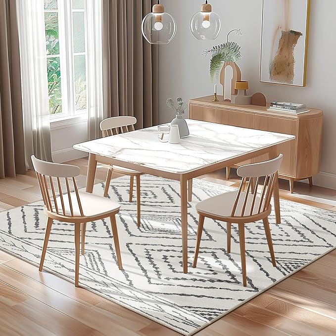 Area Rug 6x6 Rug Machine Washable Non-Slip Low Pile Print Pattern Western Rug for Living Room Bedroom Entryway Tribal Series -Navywhite/Black