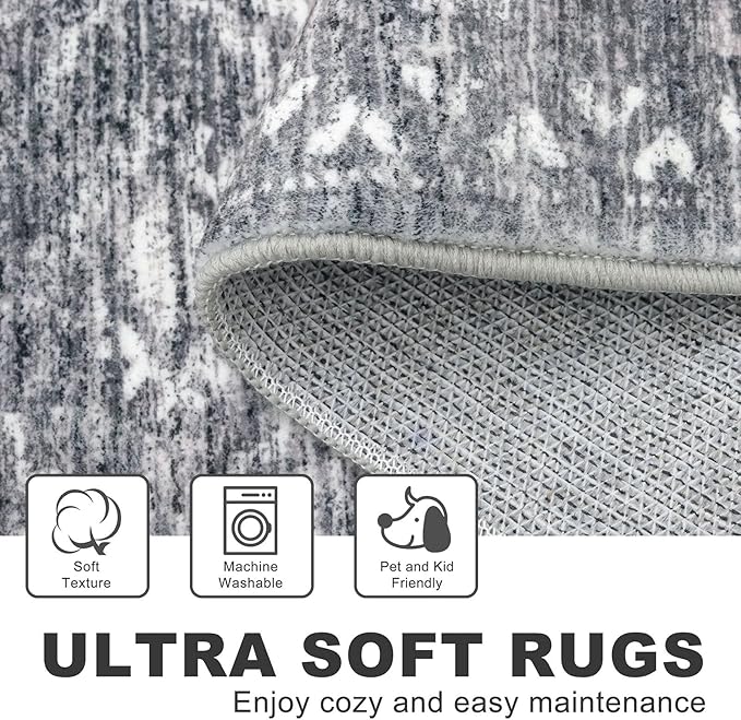 KILOCOCO Hallway Runner Rug 3'x10' Runners for Hallways Washable Runner Rug Non Slip Rubber Backed Low-Pile Runners for Bedroom Kitchen Living Room Laundry Room Boho Rugs, Grey