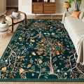 Morebes Boho Living Room Rug 8x10, Washable Kids Playroom Area Rug Non Slip, Soft Large Botanical Flower Indoor Floor Throw Carpet for Bedroom Nursery Dining Room, Dark Green