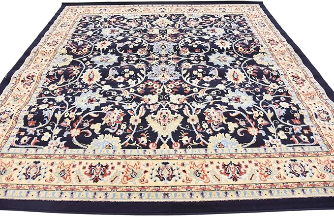 Unique Loom Sialk Hill Collection Area Rug - Washington (8' Square Navy Blue/Cream)