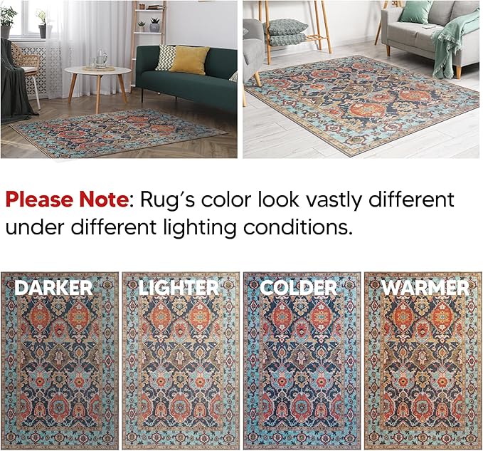 Keen Home Design 2x10 Rug - Machine Washable Runner Rug with Non-Slip Backing, Ideal for Hallway, Entryway, Kitchen, Laundry Room - Vintage, Easy Clean, Durable, Low Pile - (2'6" x 10')