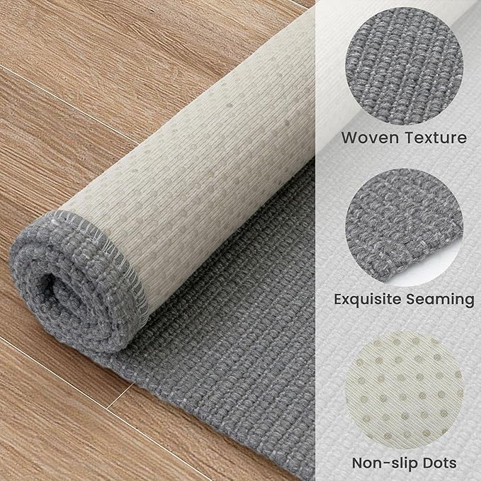 EARTHALL Washable Area Rug 4x6 Ft Non Slip Rugs for Entryway Braided Throw Rugs with Rubber Backing Bedroom Carpet Cotton Entry Rug Woven Floor Rug for Bedroom Dining Room Living Room, Charcoal Gray