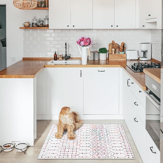 Lahome Moroccan Indoor Door Mats for Entryway 2x3 Area Rug Non-Slip Backing Washable Rug for Kitchen Low-Profile Throw Soft Bath Rug, Colorful Print Distressed Front Door Rugs for Entrance Bedside
