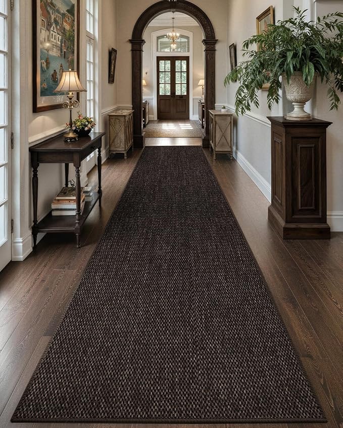 Color&Geometry Door Mat 2'4"x8' Runner Rug with Rubber Backing, Non Slip Washable Hallway Rug, Carpet Runners for Hallway Living Room Bedroom, Brown (Rolled-up NO Creases)